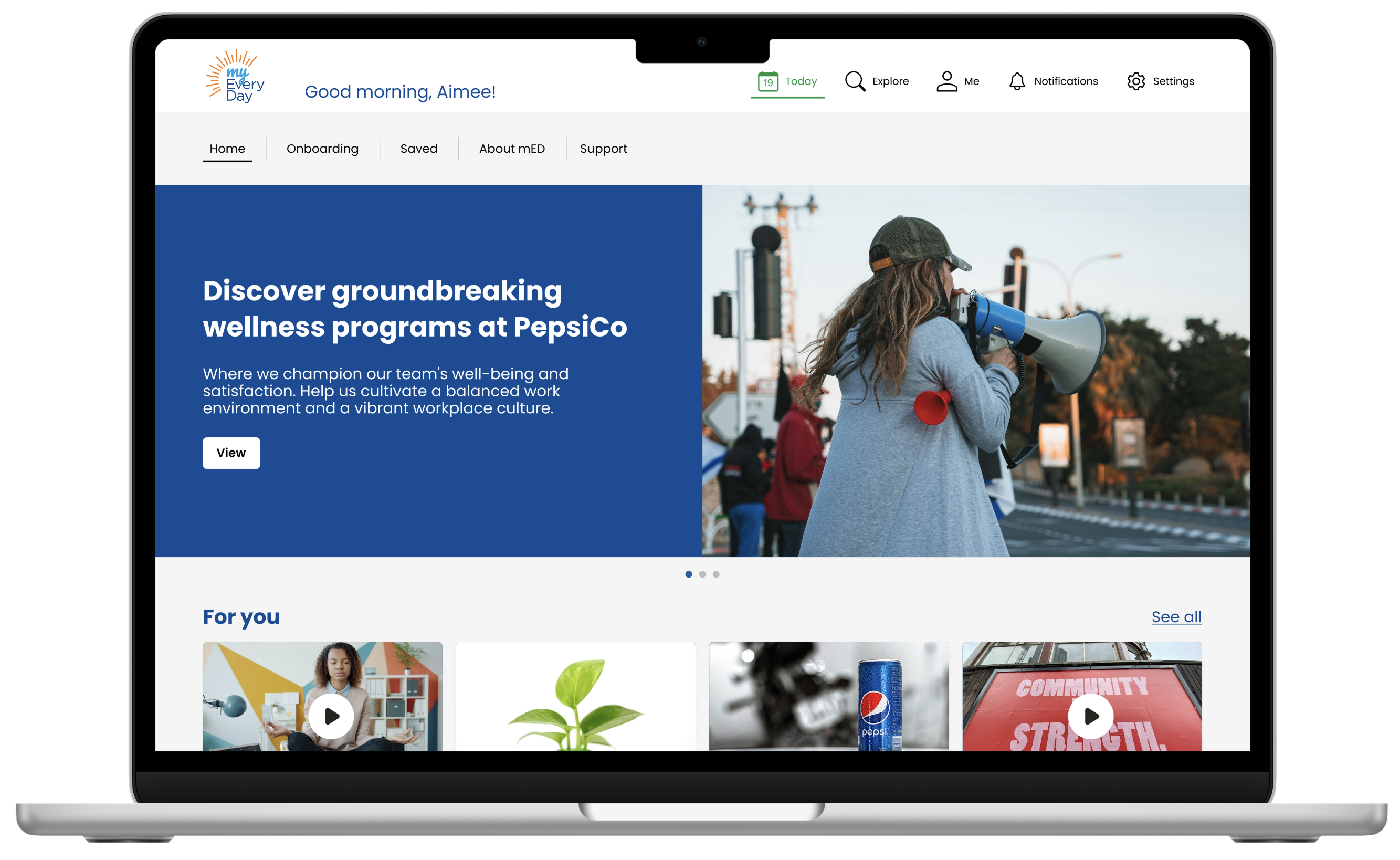 Redesigned myEveryDay home screen, desktop view