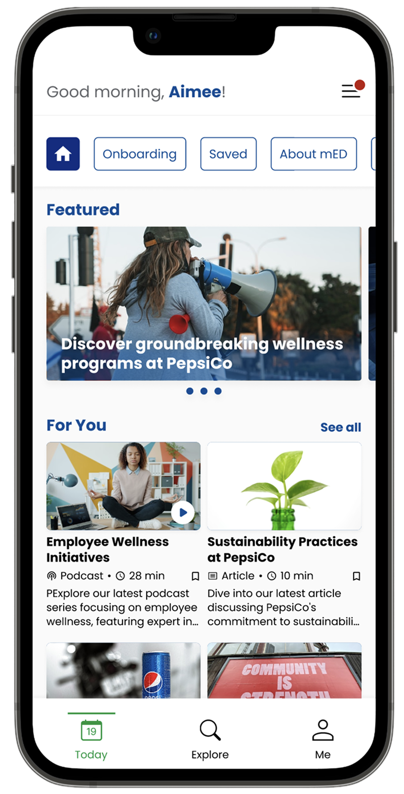 Redesigned myEveryDay home screen, mobile view